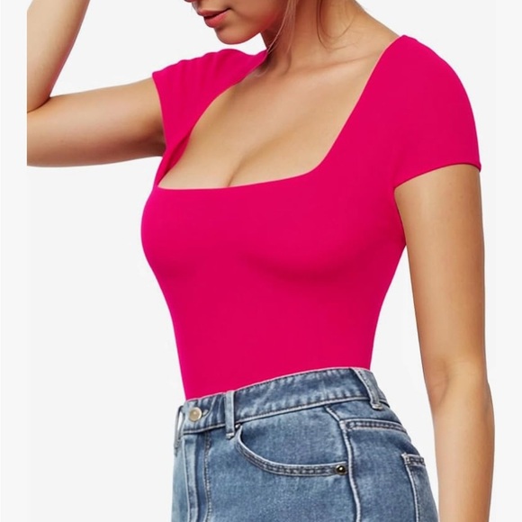 NWT Vibrant Pink Women's Square neck Bodysuit medium - Picture 3 of 5